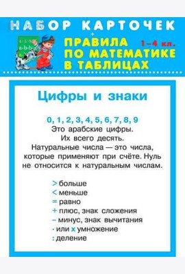 Правила по математике. 1-4 классы. Комплект из 28 карточек