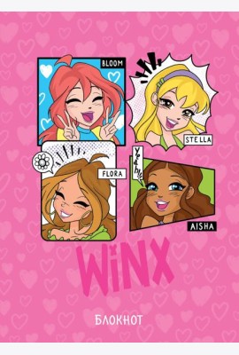 Winx. Блокнот. Розовый (А5, 48 л., цветной блок, со стикерами)