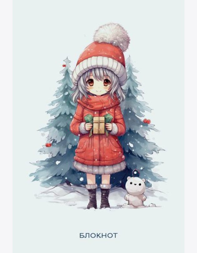 Аниме. Новогодний блокнот (А6, 48 л., цветной блок, на пружине, белый)