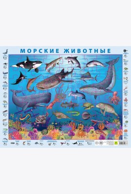 Детский пазл на подложке. Морские животные