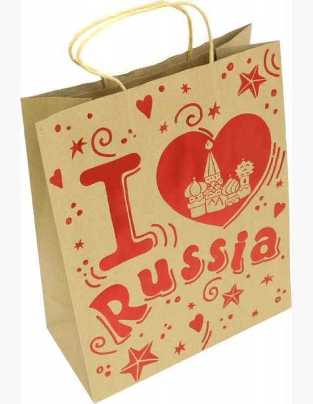 Пакет из крафт-бумаги 26х32.4х12 Люблю Россию79258