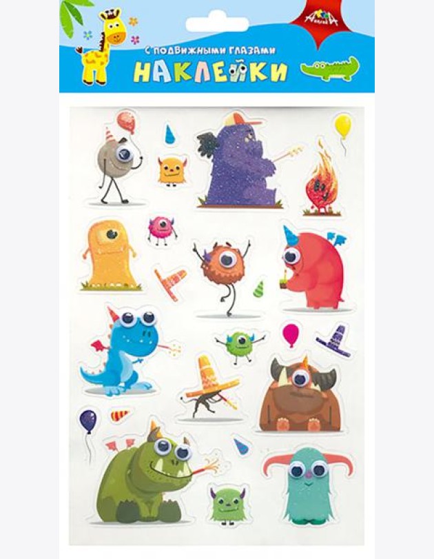 Наклейки с подвиж.глазками Монстрики,С3749-10