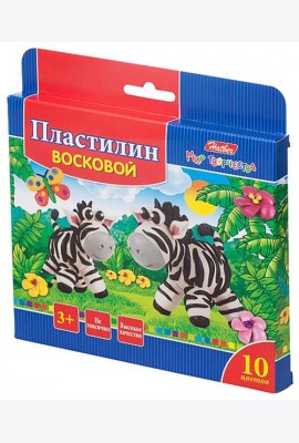 Пластилин воск. 10цв со стеком Заб.звер.,KPv_10260