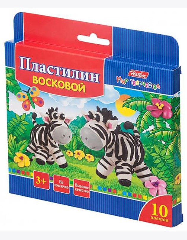 Пластилин воск. 10цв со стеком Заб.звер.,KPv_10260
