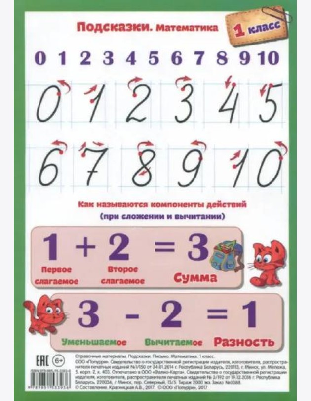 Подсказки. Письмо. Математика. 1 класс