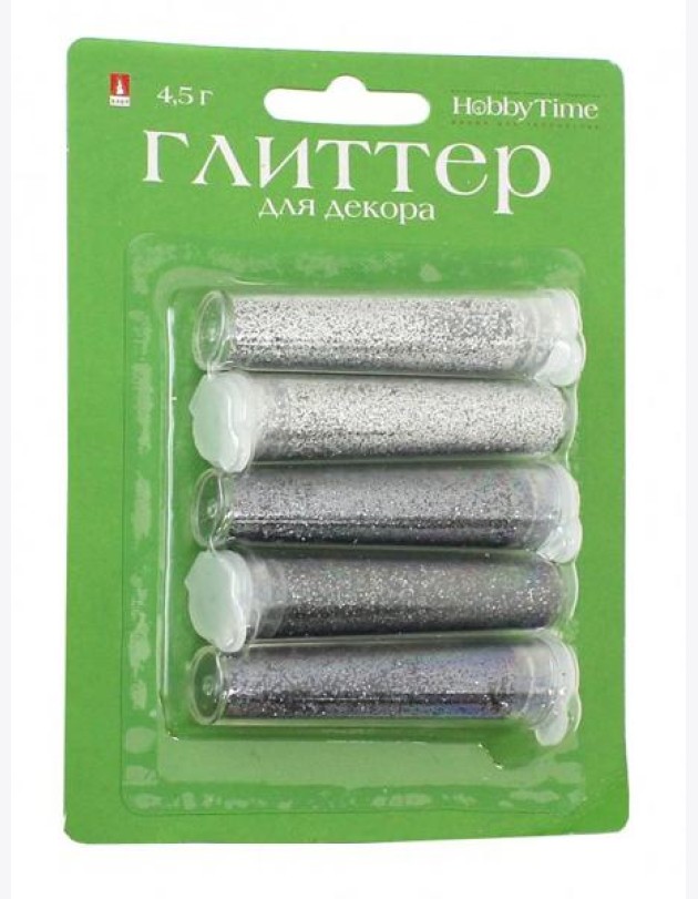 Глиттер для декора с дозат.4,5мл,5цв,№1,2-308/01