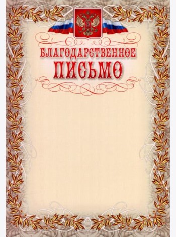 Благодарственное письмо (с гербом и флагом, рамка)