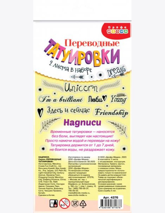 4376 Переводные татуировки. Надписи