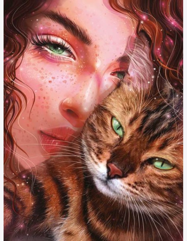 Алмазная мозаика 30*40,с подр,ДЕВУШКА С КОТ,65583