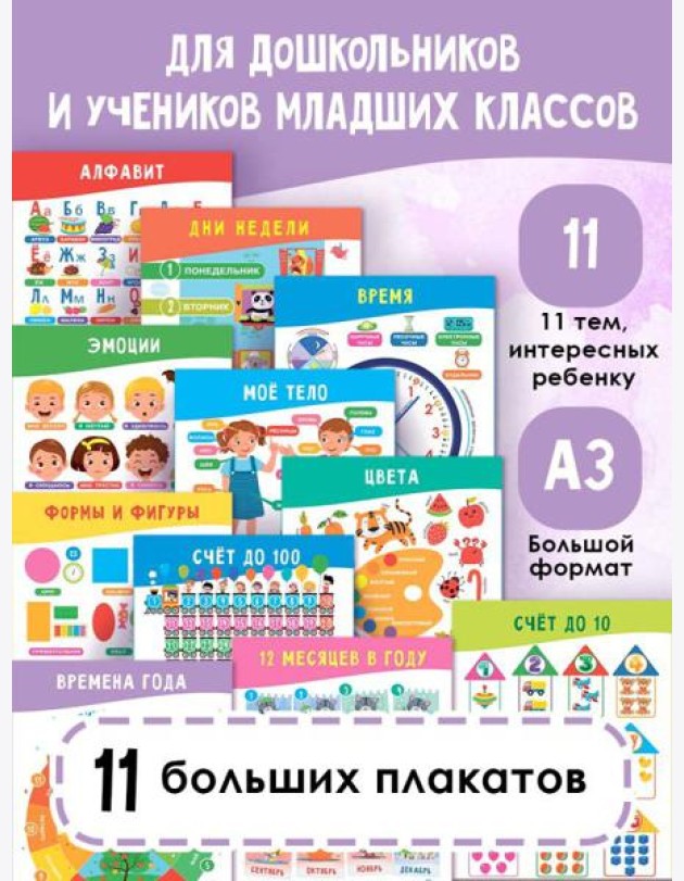 11 больших настенных плакатов для дошколят. Всё что нужно знать