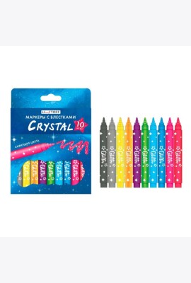 Crystal Набор маркеров с блестками Glitter. Корпус круглый. В наборе: 10 цветов. Упаковка картонная