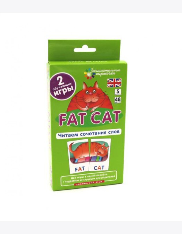 Игровой развивающий набор: Толстый кот. Fat Cat. Читаем сочетания слов. Английский язык. (5 уровень. 48 карточек)