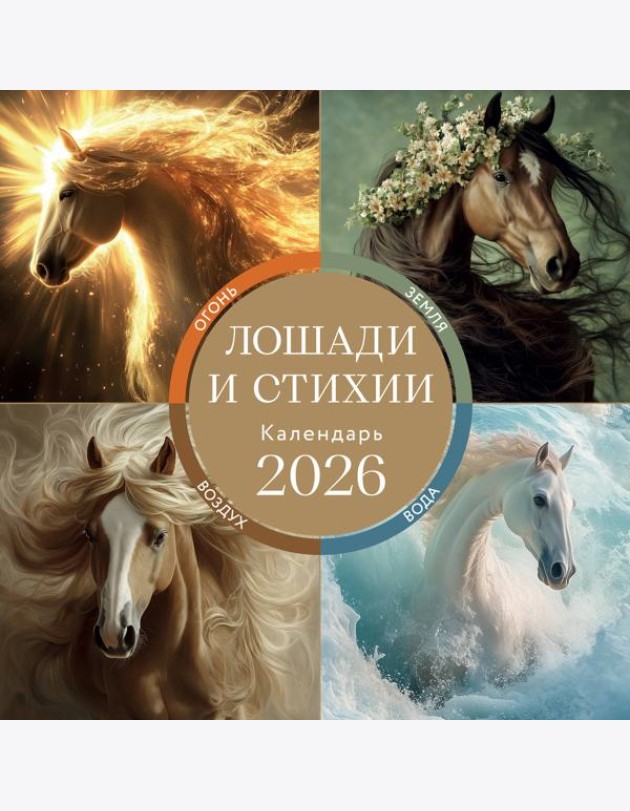 ЛОШАДИ И СТИХИИ. Земля, Воздух, Вода, Огонь. Календарь настенный на 2026 год (300х300 мм)