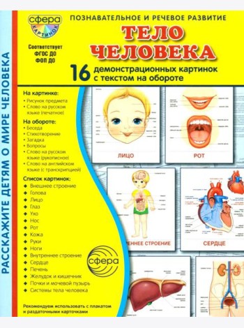 Тело человека. 16 демонстационных картинок с текстом на обороте