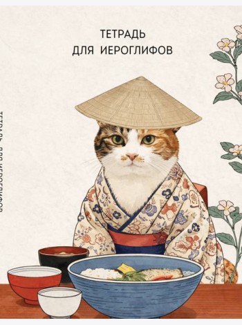 Тетрадь для иероглифов, сетка 9х9 мм. (Кот в кимоно)