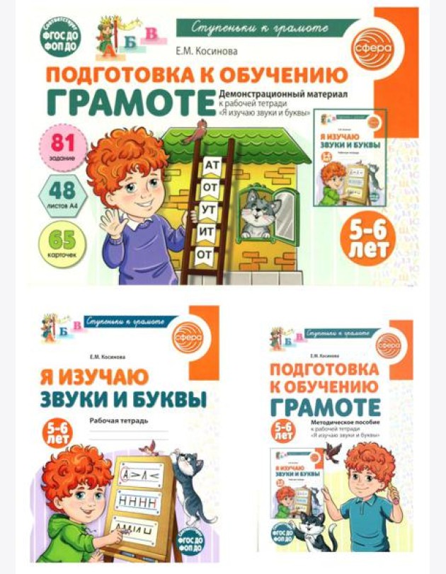 Подготовка к обучению грамоте детей 5-6 лет: рабочая тетрадь, демонстрационный материал и методическое пособие (комплект из 3-х книг)